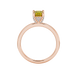 Emerald cut hidden halo solitaire ring in gold featuring a 5.00 MM center gemstone secured in a four-prong setting