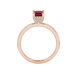 Emerald cut hidden halo solitaire ring in gold featuring a 5.00 MM center gemstone secured in a four-prong setting