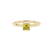 Emerald cut hidden halo solitaire ring in gold featuring a 5.00 MM center gemstone secured in a four-prong setting