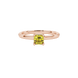 Emerald cut hidden halo solitaire ring in gold featuring a 5.00 MM center gemstone secured in a four-prong setting