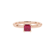 Emerald cut hidden halo solitaire ring in gold featuring a 5.00 MM center gemstone secured in a four-prong setting