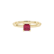 Emerald cut hidden halo solitaire ring in gold featuring a 5.00 MM center gemstone secured in a four-prong setting