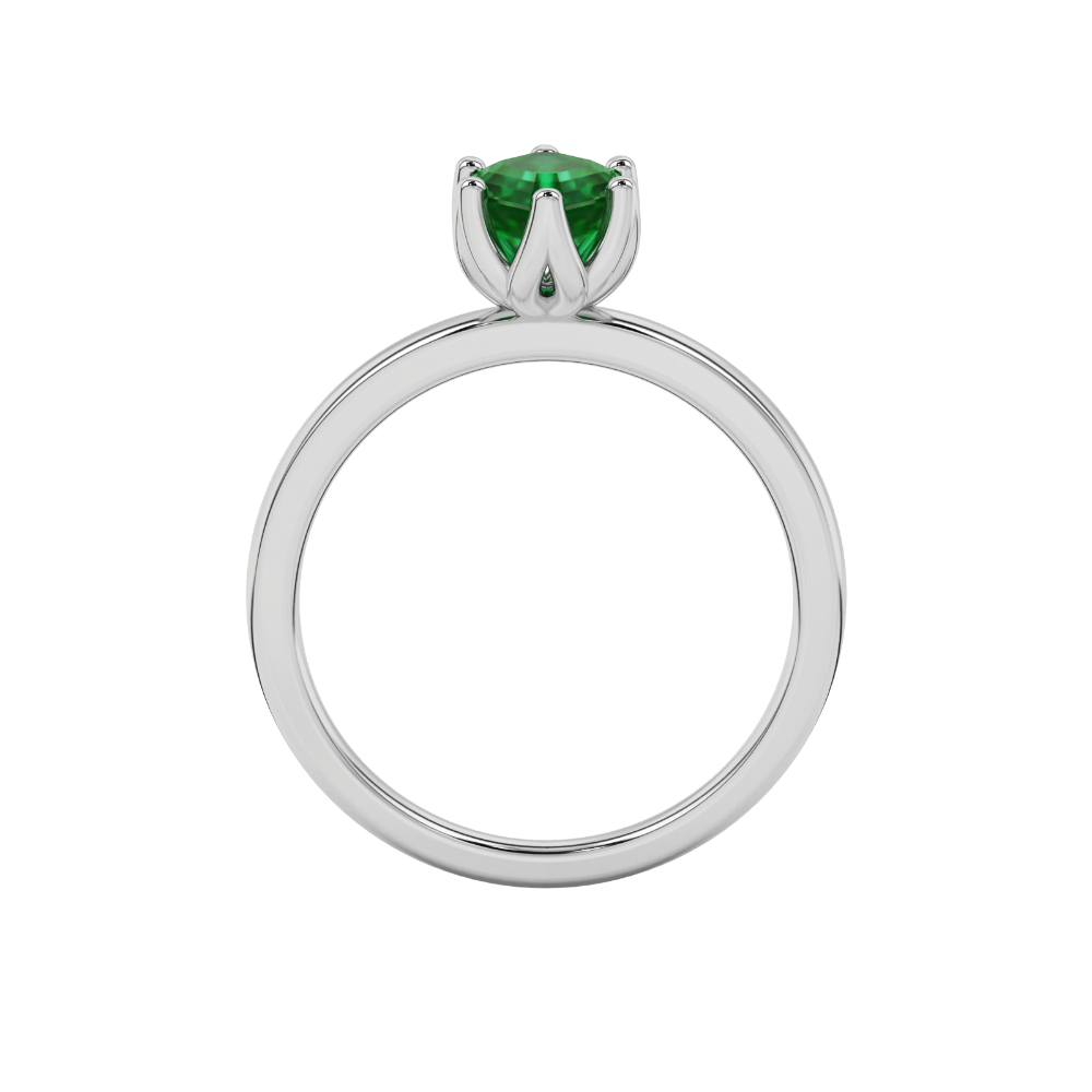 Asscher cut solitaire ring featuring a vibrant green gemstone secured in a six-prong crown setting crafted in gold
