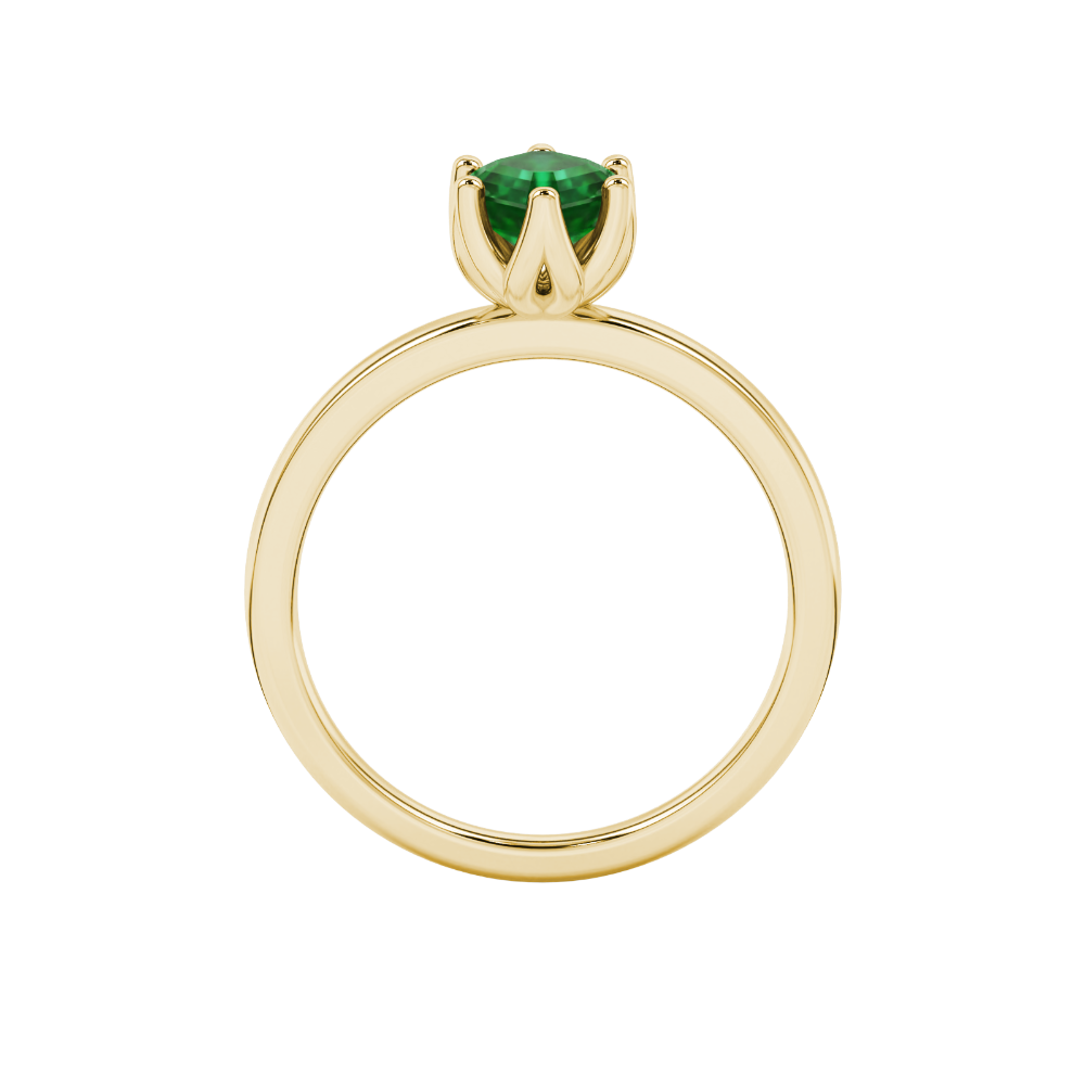 Asscher cut solitaire ring featuring a vibrant green gemstone secured in a six-prong crown setting crafted in gold