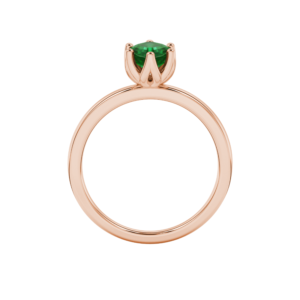 Asscher cut solitaire ring featuring a vibrant green gemstone secured in a six-prong crown setting crafted in gold