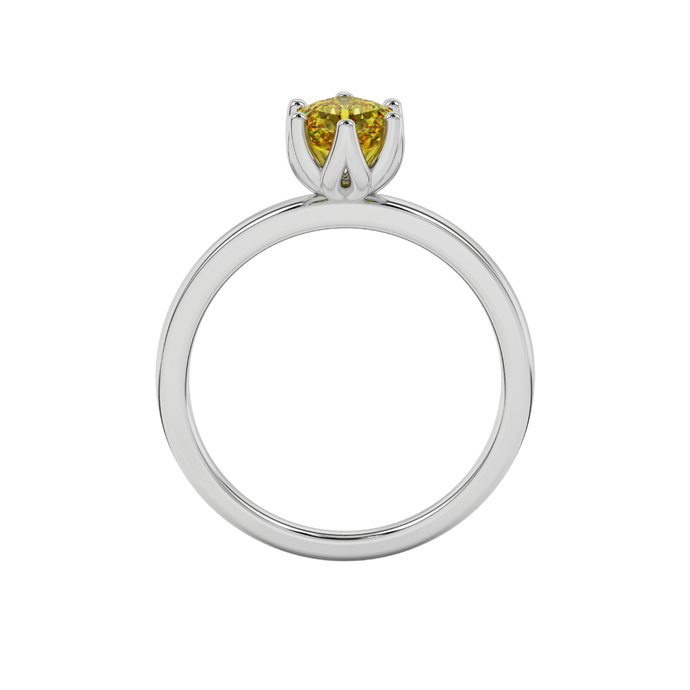 Asscher cut solitaire ring featuring a brilliant yellow gemstone secured in a six-prong crown setting crafted in gold