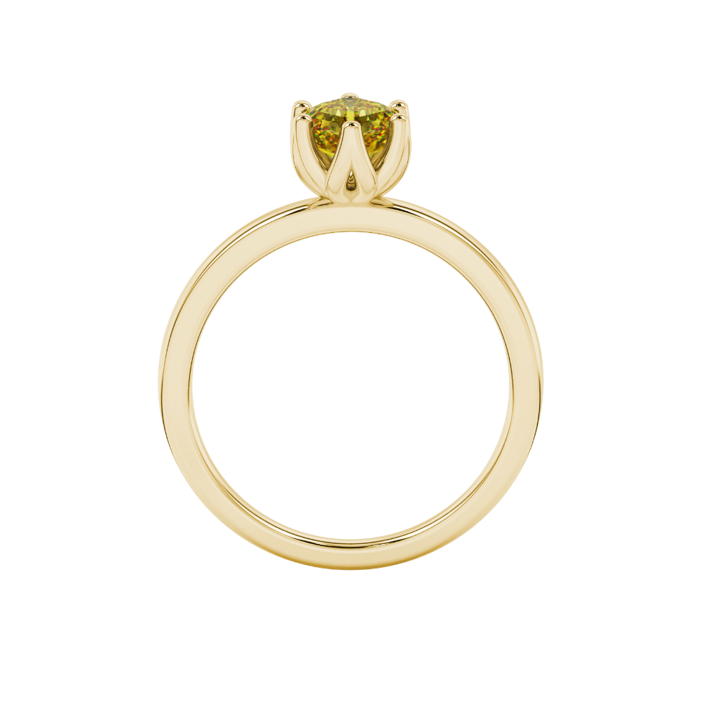 Asscher cut solitaire ring featuring a brilliant yellow gemstone secured in a six-prong crown setting crafted in gold