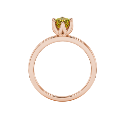 Asscher cut solitaire ring featuring a brilliant yellow gemstone secured in a six-prong crown setting crafted in gold