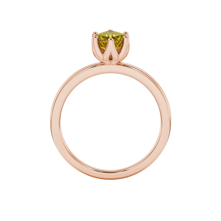Asscher cut solitaire ring featuring a brilliant yellow gemstone secured in a six-prong crown setting crafted in gold
