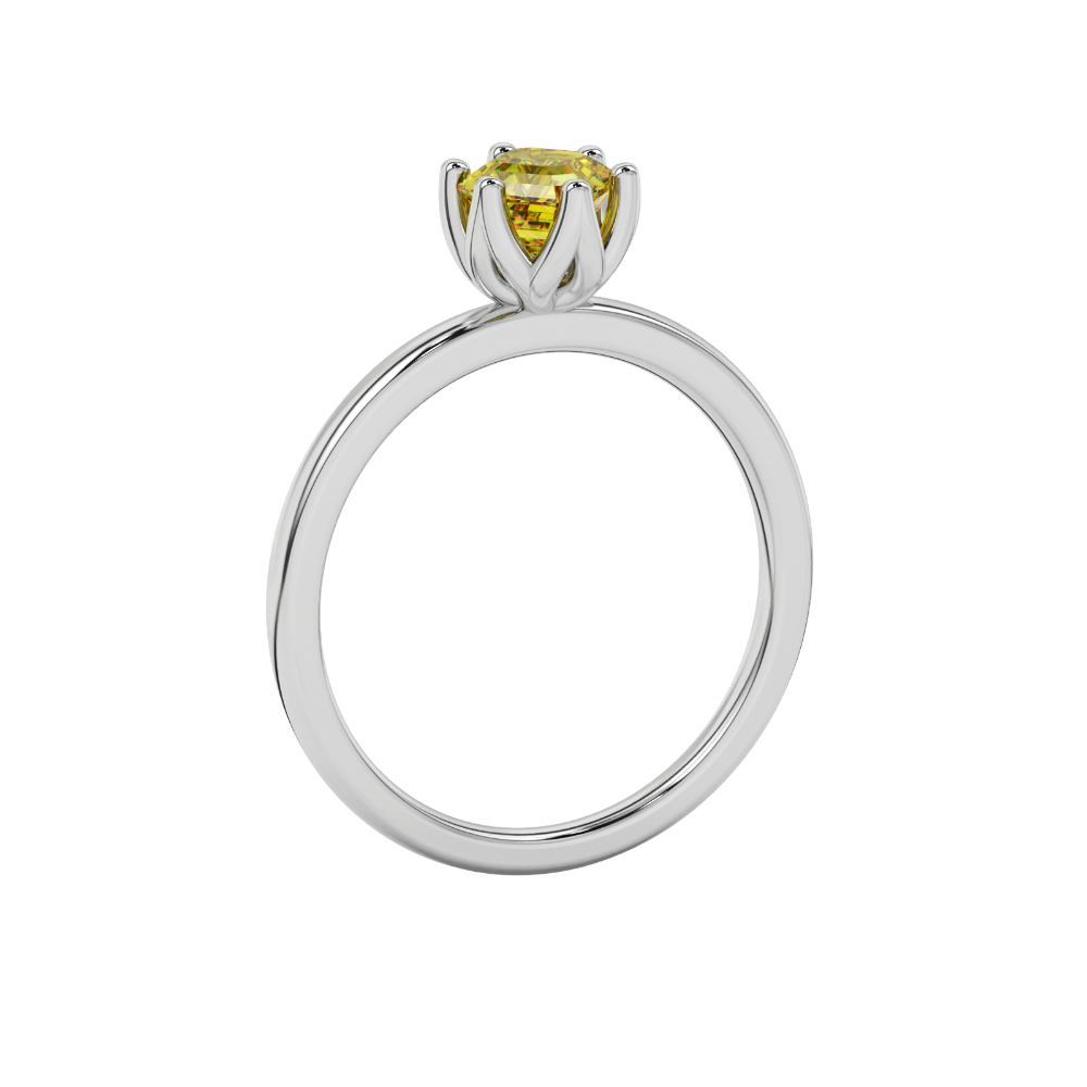Asscher cut solitaire ring featuring a brilliant yellow gemstone secured in a six-prong crown setting crafted in gold