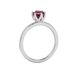 Asscher cut solitaire ring featuring a rich red gemstone secured in a six-prong crown setting crafted in gold