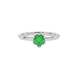 Asscher cut solitaire ring featuring a vibrant green gemstone secured in a six-prong crown setting crafted in gold