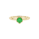 Asscher cut solitaire ring featuring a vibrant green gemstone secured in a six-prong crown setting crafted in gold