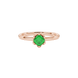 Asscher cut solitaire ring featuring a vibrant green gemstone secured in a six-prong crown setting crafted in gold