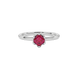 Asscher cut solitaire ring featuring a rich red gemstone secured in a six-prong crown setting crafted in gold