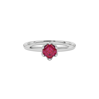 raspberry red asscher gemstone ring in white gold