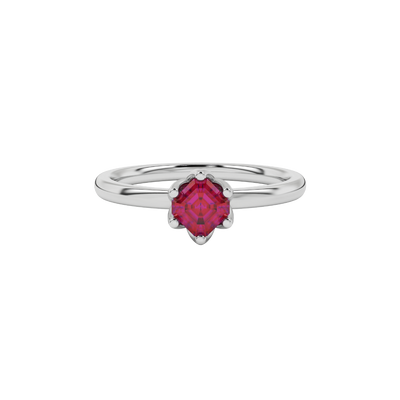 raspberry red asscher gemstone ring in white gold