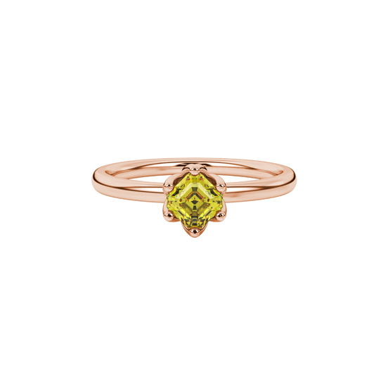 canary yellow asscher gemstone ring in rose gold
