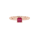 Red Asscher cut solitaire ring in gold featuring a 5.00 MM gemstone in a classic four-prong cathedral setting