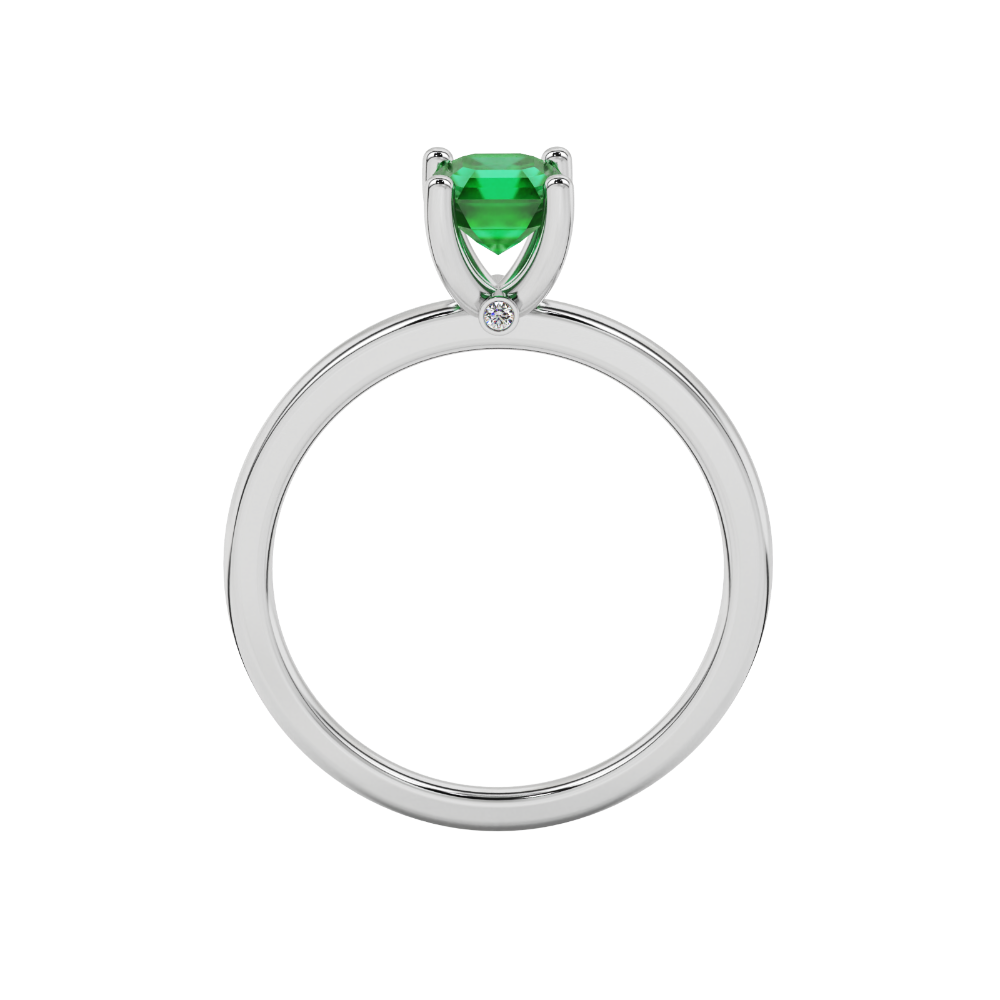 Green Asscher cut solitaire ring in gold featuring a 5.00 MM gemstone in a classic four-prong cathedral setting