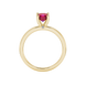 Red Asscher cut solitaire ring in gold featuring a 5.00 MM gemstone in a classic four-prong cathedral setting