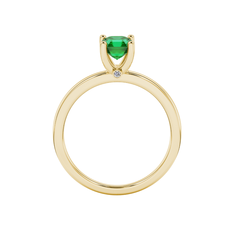 Green Asscher cut solitaire ring in gold featuring a 5.00 MM gemstone in a classic four-prong cathedral setting
