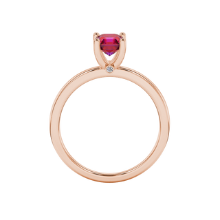 raspberry red asscher gemstone ring with accent lab-grown diamonds in rose gold