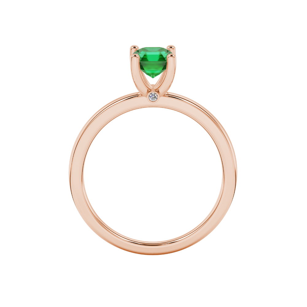 Green Asscher cut solitaire ring in gold featuring a 5.00 MM gemstone in a classic four-prong cathedral setting