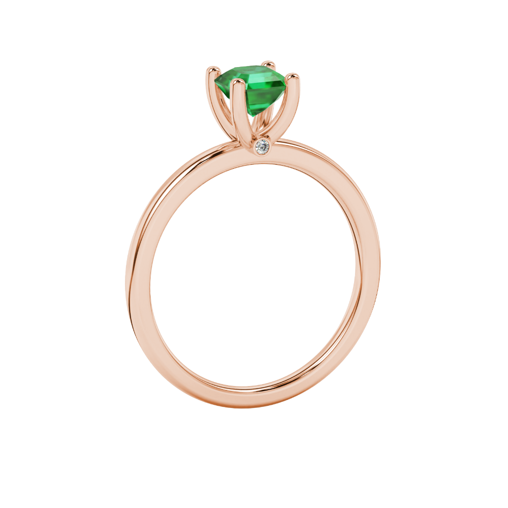 Green Asscher cut solitaire ring in gold featuring a 5.00 MM gemstone in a classic four-prong cathedral setting