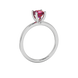 Red Asscher cut solitaire ring in gold featuring a 5.00 MM gemstone in a classic four-prong cathedral setting