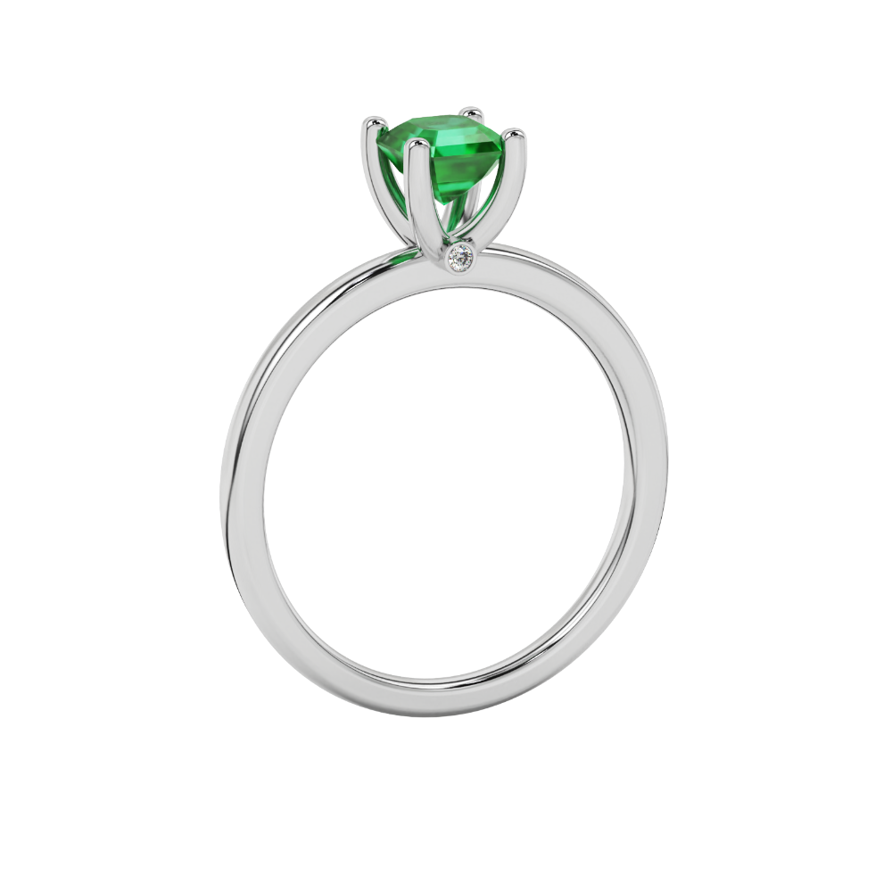 Green Asscher cut solitaire ring in gold featuring a 5.00 MM gemstone in a classic four-prong cathedral setting
