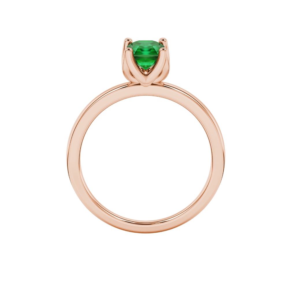 Green Asscher cut solitaire ring in gold featuring a floral-inspired four-prong basket setting with a 5.00 MM center gemstone