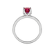 Red Asscher cut solitaire ring in gold featuring a floral-inspired four-prong basket setting with a 5.00 MM center gemstone