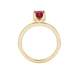 Red Asscher cut solitaire ring in gold featuring a floral-inspired four-prong basket setting with a 5.00 MM center gemstone