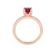 Red Asscher cut solitaire ring in gold featuring a floral-inspired four-prong basket setting with a 5.00 MM center gemstone