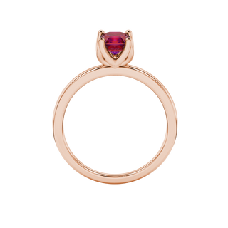 raspberry red asscher gemstone four-prong solitaire ring in rose gold