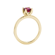 Red Asscher cut solitaire ring in gold featuring a floral-inspired four-prong basket setting with a 5.00 MM center gemstone