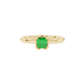 Green Asscher cut solitaire ring in gold featuring a floral-inspired four-prong basket setting with a 5.00 MM center gemstone