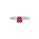 Red Asscher cut solitaire ring in gold featuring a floral-inspired four-prong basket setting with a 5.00 MM center gemstone