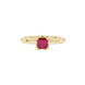 Red Asscher cut solitaire ring in gold featuring a floral-inspired four-prong basket setting with a 5.00 MM center gemstone