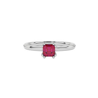 raspberry red asscher gemstone eight-prong solitaire ring in white gold