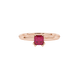 Red Asscher cut gemstone solitaire ring in gold featuring a refined six-prong basket setting
