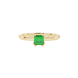 Green Asscher cut gemstone solitaire ring in gold featuring a refined six-prong basket setting