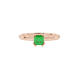 Green Asscher cut gemstone solitaire ring in gold featuring a refined six-prong basket setting