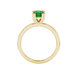 Green Asscher cut gemstone solitaire ring in gold featuring a refined six-prong basket setting