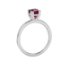 Red Asscher cut gemstone solitaire ring in gold featuring a refined six-prong basket setting