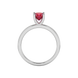 Red cushion cut gemstone solitaire ring in gold featuring a refined four-prong cathedral basket setting