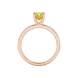 Yellow cushion cut gemstone solitaire ring in gold featuring a refined four-prong cathedral basket setting