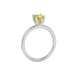 Yellow cushion cut gemstone solitaire ring in gold featuring a refined four-prong cathedral basket setting