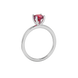 Red cushion cut gemstone solitaire ring in gold featuring a refined four-prong cathedral basket setting